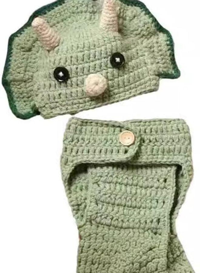 Baby Dinosaur Knitted Hat And Pants Set For Newborn Photography 2Pcs Yarn Costume - Image 1
